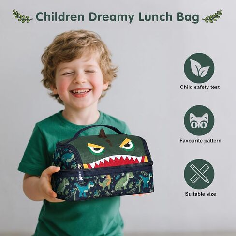 NOHOO Kids Lunch Bag, Insulated lunch bag Cooler Reusable Bilayer Lunch box tote for Women, Girls, Men, Boys, Schools, Offices, Work, Travel, Picnic,Party(Dinosaurs) in Saudi Arabia