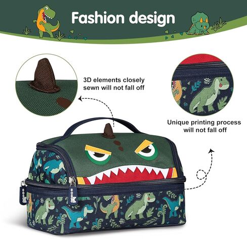 NOHOO Kids Lunch Bag, Insulated lunch bag Cooler Reusable Bilayer Lunch box tote for Women, Girls, Men, Boys, Schools, Offices, Work, Travel, Picnic,Party(Dinosaurs) in Saudi Arabia