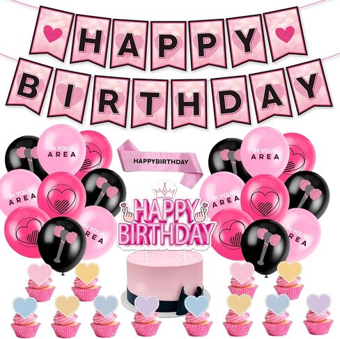 مجموعة لوازم حفلات اعياد الميلاد بي تي اس لفتيان بانجتان تتضمن لافتة - 1 زينة كيك - 24 قطعة علوية للكب كيك - 16 بالون - 40 ملصق in Kuwait