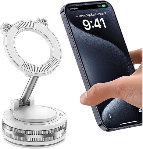 Vacuum Magnetic Suction Car Phone Holder, 360° Adjustable Foldable Strong Grip Cellphone Mount for Smooth Surface, Hands-Free Mobile Phone Stand, Universal for Most Smartphones (Black) in Saudi Arabia