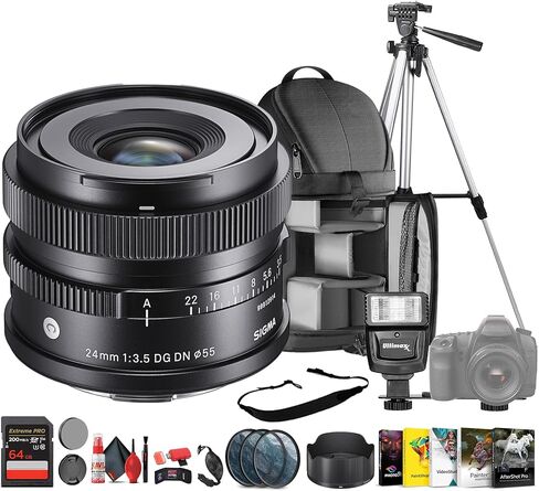 Sigma 24mm F/3.5 DG DN العدسة المعاصرة (404965) ل Sony E Mount Bundle مثالية لحفلات الأعراس الداخلية/الخارجية الاستخدام للحياة البرية الاستخدام بالإضافة إلى الملحقات in Kuwait