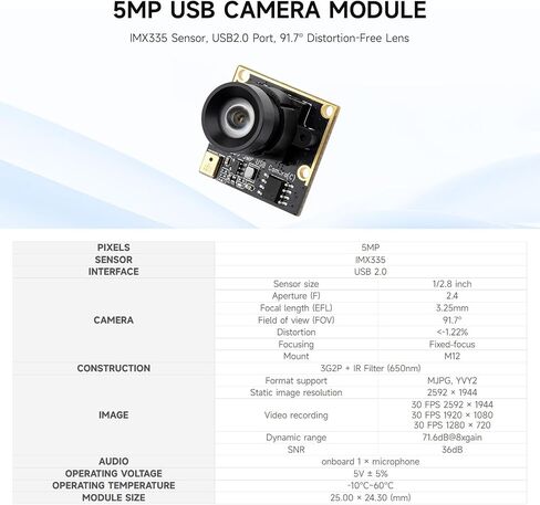 Waveshare IMX335 5MP كاميرا USB مع تسجيل الفيديو 2K ، وحساسية الإضاءة المنخفضة ، ونطاق ديناميكي واسع ، والتصوير الخالي من التشويش in Saudi Arabia