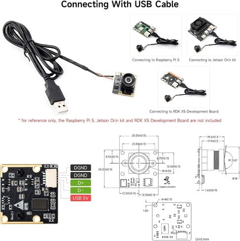 Waveshare IMX335 5MP كاميرا USB مع تسجيل الفيديو 2K ، وحساسية الإضاءة المنخفضة ، ونطاق ديناميكي واسع ، والتصوير الخالي من التشويش in Saudi Arabia