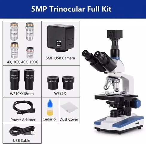 Microscope Kit 40X-2500X USB Professional Compound Biological Microscope w/Adjutable Mechanical XY 3D Stage for Educational Science Lab Microscope Lens Adapters in Saudi Arabia