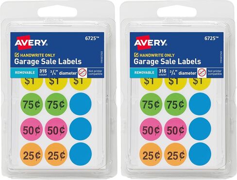 Avery Garage Sale Removable Labels, 3/4 Inch Round Labels, Assorted Colors, Non-Printable, 315 Pricing Stickers Total (6725) in Saudi Arabia