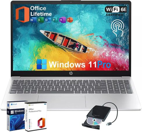 HP 15.6-inch Business Laptop Computer - w/Microsoft Office Lifetime & Free CD/DVD Drive - 15.6" HD Touchscreen - Intel i3 1215U - Wi-Fi 6E -Win 11 Pro(32GB RAM | 1TB SSD) in Saudi Arabia