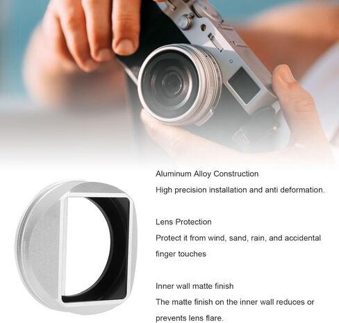 Gugxiom Square Metal Lens Hood Fit for FUJIFILM X100VI Accessories, Aluminium Alloy Camera Lens Hood, Thread Installation - Silver in Saudi Arabia