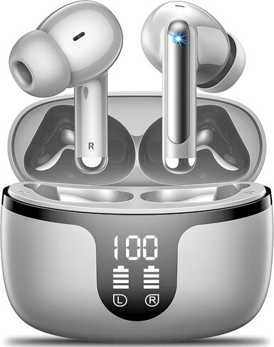 سماعات الأذن اللاسلكية Bluetooth 5.4 وقت التشغيل 42H رمادي مناسب للتشغيل/اللياقة/استخدام المكتب. مزود بـ 4 ميكروفونات إلغاء الضوضاء وشاشة عرض بطارية IPX6 ومقاومة للماء وشاشة LDE in Kuwait