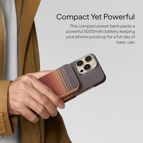 Pitaka Portable Charger Power Bank QI2 ، حزمة بطارية Magsafe Slim 5000mAh لـ iPhone 17/16/15/14/13/12 ، منفذ USB-C ، ألياف أراميد مصنوعة ، أسود/رمادي (Twill) in Saudi Arabia