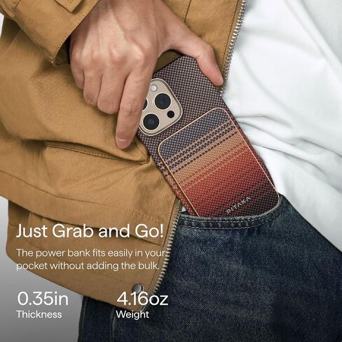 Pitaka Portable Charger Power Bank QI2 ، حزمة بطارية Magsafe Slim 5000mAh لـ iPhone 17/16/15/14/13/12 ، منفذ USB-C ، ألياف أراميد مصنوعة ، أسود/رمادي (Twill) in Saudi Arabia
