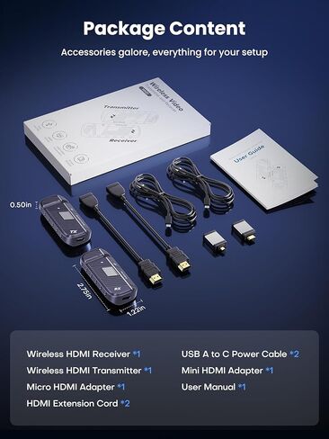 جهاز إرسال ومستقبل HDMI اللاسلكي ، 100 قدم/30 متر لاسلكي HDMI Extender [2.4/5 جيجا هرتز الفرقة المزدوجة ، شاشة Rotatable] المكونات والتشغيل للبث العالي عالي الدقة لمراقبة/جهاز العرض من الكمبيوتر المحمول/الكمبيوتر الشخصي/مربع التلفزيون in Saudi Arabia