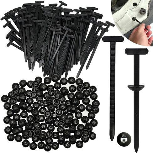 100Pcs Nylon Universal Cable Tie Buckle, Automotive Zipper Clips, Plastic Rivet T Zip with Pin & Button Design, Multifunctional Cable Tie Buckle for Car Daily Repair, Home, Office, Garden in Saudi Arabia