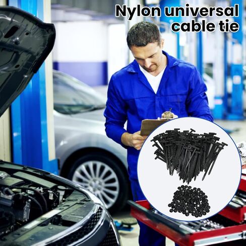 100Pcs Nylon Universal Cable Tie Buckle, Automotive Zipper Clips, Plastic Rivet T Zip with Pin & Button Design, Multifunctional Cable Tie Buckle for Car Daily Repair, Home, Office, Garden in Saudi Arabia