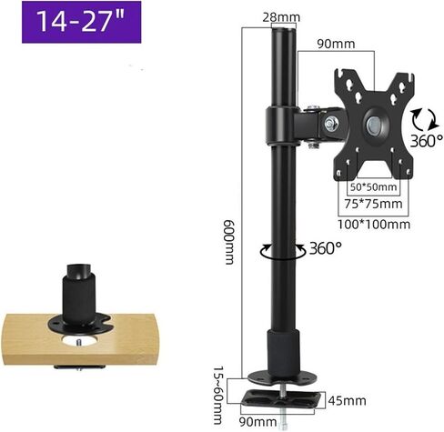 يتولى شاشة Monitor Monitor Single Monitor Desk Mount مقابل 14-27 بوصة ، حتى 15.4 رطلاً ، وتركيب ذراع الشاشة القابل للتعديل مع قاعدة Grommet ، Vesa 75 × 75mm/100 × 100 مم (40 سم) in Kuwait