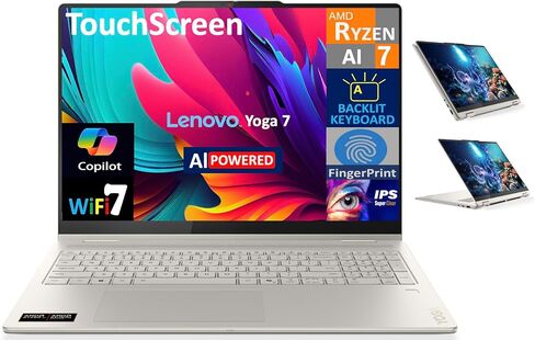Lenovo Yoga AI Powered 2-in-1 كمبيوتر محمول 16.0 "شاشة تعمل باللمس IPS Wuxga (Amd Ryzen AI 7 350 ، 16GB LPDDR5X ، 1TB M.2 PCIE SSD ، Lacklit KB ، Photeprint ، WIFI 7 ، Win 11 Pro) W/DKZ USB Port Expander in Kuwait