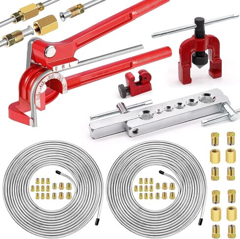 smseace 1/4" Brake Line Flaring Tools kit Including Tubing Bender，Flaring Tool ，25Ft. 1/4" Brake Tubing, Fittings(16pcs Fittings,2pcs Union+4pcs Nut) and Cutter Brake Repair Brake Flaring Tools in Kuwait