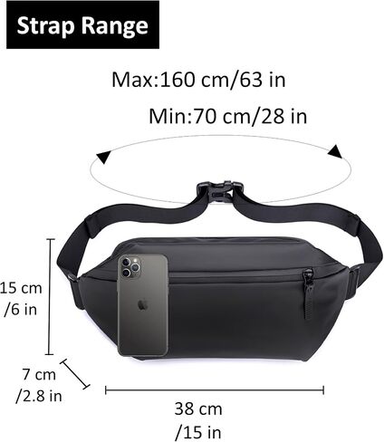 Fanny Pack for Men & Women | Adjustable Waist Bag (28-63 Inch Belt) – Large Waterproof Belt Bag for Hiking, Running, Travel, Gym | Phone Pouch with Zipper Pocket in Saudi Arabia