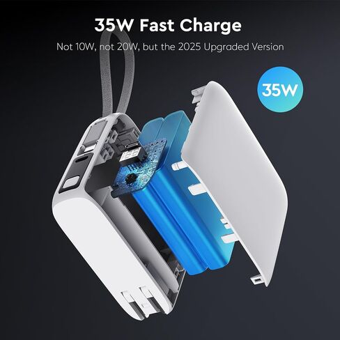 35W شاحن محمول مع شاحن حزمة بطارية سد حزمة الشاحن المحمول PORTABLE POWER BANK 20000MAH [2025 نسخة مطورة] شاحن محمول مع كابل مضمّن في الكابلات USB C & Lightning ، أبيض in Saudi Arabia