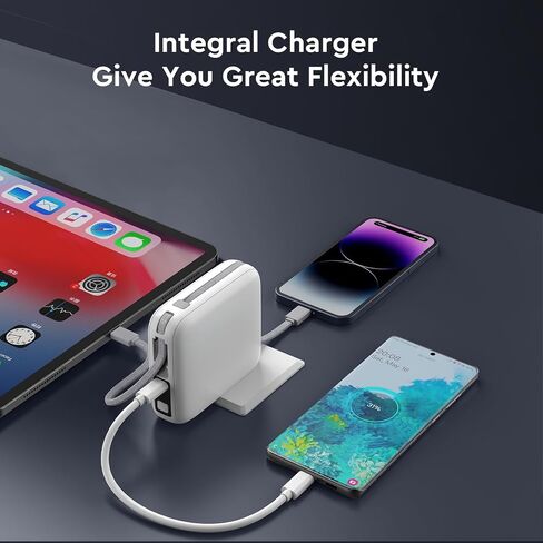 35W شاحن محمول مع شاحن حزمة بطارية سد حزمة الشاحن المحمول PORTABLE POWER BANK 20000MAH [2025 نسخة مطورة] شاحن محمول مع كابل مضمّن في الكابلات USB C & Lightning ، أبيض in Saudi Arabia