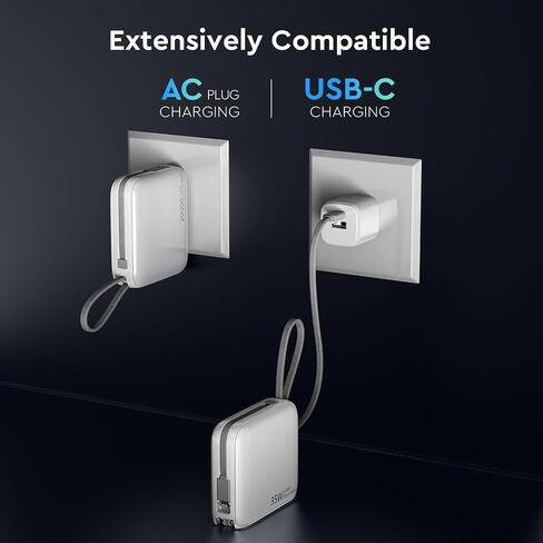35W شاحن محمول مع شاحن حزمة بطارية سد حزمة الشاحن المحمول PORTABLE POWER BANK 20000MAH [2025 نسخة مطورة] شاحن محمول مع كابل مضمّن في الكابلات USB C & Lightning ، أبيض in Saudi Arabia