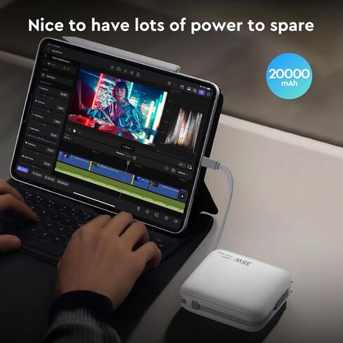 35W شاحن محمول مع شاحن حزمة بطارية سد حزمة الشاحن المحمول PORTABLE POWER BANK 20000MAH [2025 نسخة مطورة] شاحن محمول مع كابل مضمّن في الكابلات USB C & Lightning ، أبيض in Saudi Arabia
