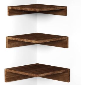 رف حائط زاوية SRIWATANA، أرفف عائمة على الحائط، مجموعة أرفف زاوية من الخشب الريفي مكونة من 3 قطع لغرفة المعيشة وغرفة النوم والمطبخ (أبيض مغسول) in Kuwait