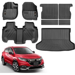 Car Floor Mats and Cargo Trunk Liner Compatible for Honda HR-V 2023 2024 All Weather TPE Rubber Protect Mat Full Set Black Honda HRV Accessories (2023 Honda HR-V Floor mats+Cargo Liner) in Kuwait