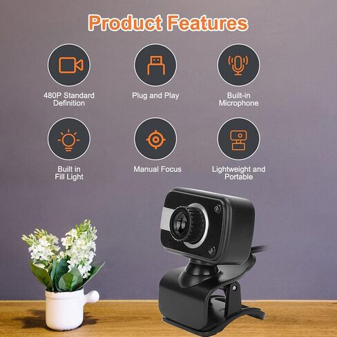 Yunir USB Web Camera 360 ° Camera HD Computer مع مصابيح Microphone و LED مدمجة لمؤتمرات الاتصال بالفيديو Skype MSN Yahoo ، كاميرا كمبيوتر محمول 1080 بكسل in Kuwait