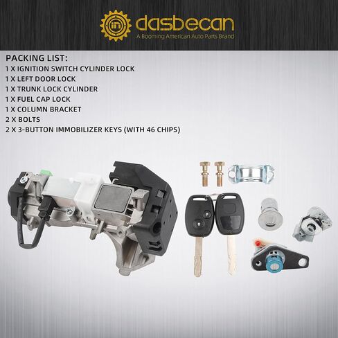 Dasbecan Ignition Switch Lock Cylinder Assembly Compatible with Honda Accord CRV FIT Odyssey Civic 2006-2011 06350-SAA-G30 35100-SDA-A71 (with Chip ID46 Keys) in Kuwait