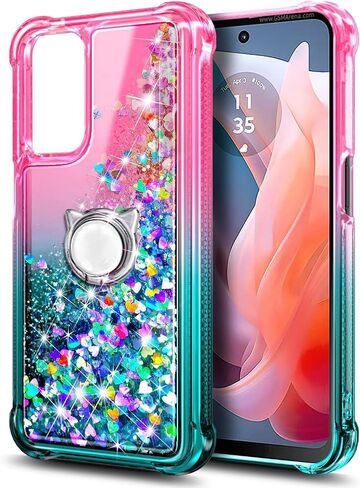 Compatible with Samsung Galaxy A16-5G Phone Case Pink/Aqua | Bling Sparkly Glitter Floating Liquid Waterfall Cute Cover, Women Girls Kids, Ring Holder Grip Diamond Wrist Strap Lanyard in Kuwait
