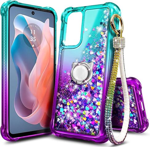 Compatible with Samsung Galaxy A16-5G Phone Case Pink/Aqua | Bling Sparkly Glitter Floating Liquid Waterfall Cute Cover, Women Girls Kids, Ring Holder Grip Diamond Wrist Strap Lanyard in Kuwait