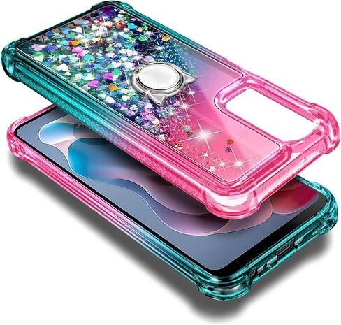 Compatible with Samsung Galaxy A16-5G Phone Case Pink/Aqua | Bling Sparkly Glitter Floating Liquid Waterfall Cute Cover, Women Girls Kids, Ring Holder Grip Diamond Wrist Strap Lanyard in Kuwait