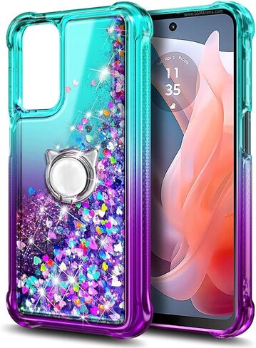 Compatible with Samsung Galaxy A16-5G Phone Case Pink/Aqua | Bling Sparkly Glitter Floating Liquid Waterfall Cute Cover, Women Girls Kids, Ring Holder Grip Diamond Wrist Strap Lanyard in Kuwait