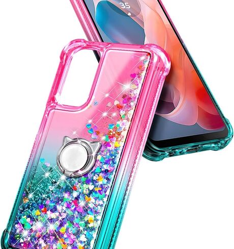 Compatible with Samsung Galaxy A16-5G Phone Case Pink/Aqua | Bling Sparkly Glitter Floating Liquid Waterfall Cute Cover, Women Girls Kids, Ring Holder Grip Diamond Wrist Strap Lanyard in Kuwait