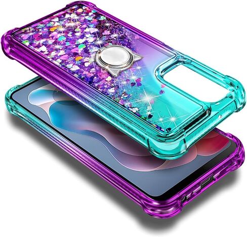 Compatible with Samsung Galaxy A16-5G Phone Case Pink/Aqua | Bling Sparkly Glitter Floating Liquid Waterfall Cute Cover, Women Girls Kids, Ring Holder Grip Diamond Wrist Strap Lanyard in Kuwait