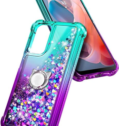 Compatible with Samsung Galaxy A16-5G Phone Case Pink/Aqua | Bling Sparkly Glitter Floating Liquid Waterfall Cute Cover, Women Girls Kids, Ring Holder Grip Diamond Wrist Strap Lanyard in Kuwait