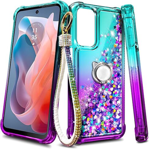 Compatible with Samsung Galaxy A16-5G Phone Case Pink/Aqua | Bling Sparkly Glitter Floating Liquid Waterfall Cute Cover, Women Girls Kids, Ring Holder Grip Diamond Wrist Strap Lanyard in Kuwait