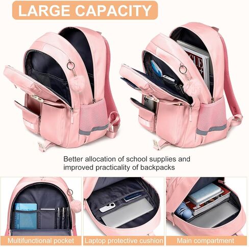 Girls Backpack for School with 15.6 Inch Laptop Compartment - Lightweight Bookbag Middle School to College, Ergonomic Back Support, 2 Compartments, Black in Kuwait