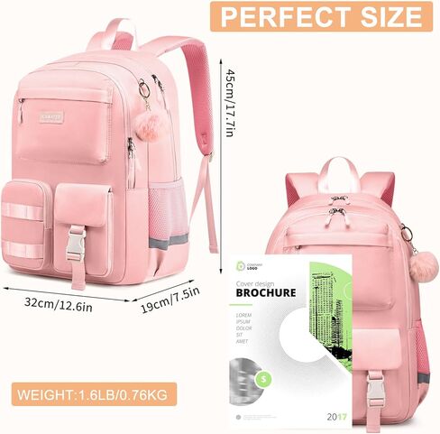 Girls Backpack for School with 15.6 Inch Laptop Compartment - Lightweight Bookbag Middle School to College, Ergonomic Back Support, 2 Compartments, Black in Kuwait