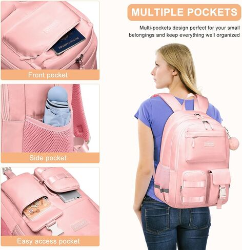 Girls Backpack for School with 15.6 Inch Laptop Compartment - Lightweight Bookbag Middle School to College, Ergonomic Back Support, 2 Compartments, Black in Kuwait