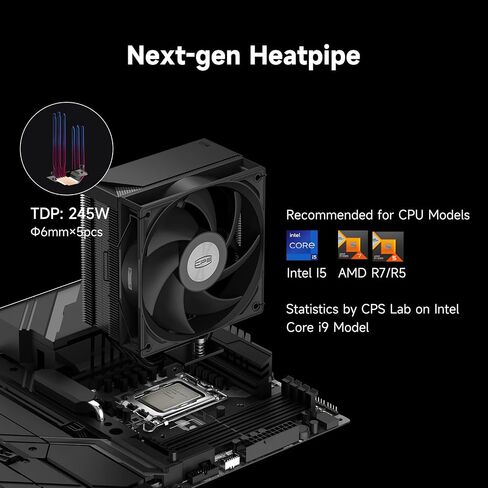 PCCOOLER CPU Air Cooler, 5×6mm Heat Pipes, 120mm ARGB Fan, Hydraulic Bearing, High Airflow 73.3CFM, Compatible with Intel LGA115X/1200/1700/1851 & AMD AM4/AM5（RT500 TC BK） in Kuwait