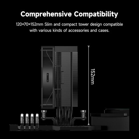 PCCOOLER CPU Air Cooler, 5×6mm Heat Pipes, 120mm ARGB Fan, Hydraulic Bearing, High Airflow 73.3CFM, Compatible with Intel LGA115X/1200/1700/1851 & AMD AM4/AM5（RT500 TC BK） in Kuwait