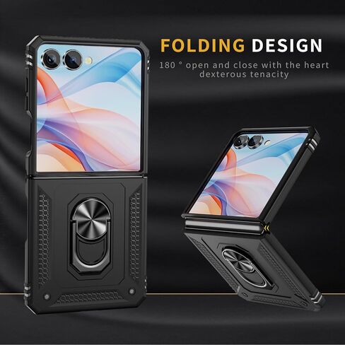 ONOLA Compatible with Samsung Galaxy Z Flip 7 Case with Hinge Protection and 360°Rotate Ring Magnetic Kickstand. [Military-Grade] Phone Case for Galaxy Z Flip 7, Black in Kuwait