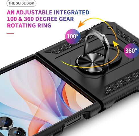 Onola متوافق مع Samsung Galaxy Z Flip 7 Case مع حماية المفصلات و 360 درجة تدور حول الدائري المغناطيسي. [الجودة العسكرية] قضية الهاتف لـ Galaxy Z Flip 7 ، Black in Kuwait