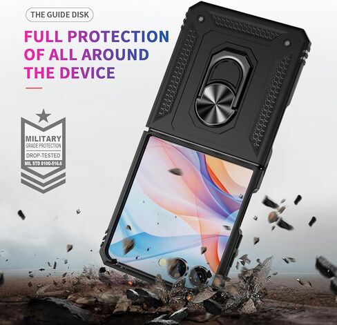 ONOLA Compatible with Samsung Galaxy Z Flip 7 Case with Hinge Protection and 360°Rotate Ring Magnetic Kickstand. [Military-Grade] Phone Case for Galaxy Z Flip 7, Black in Kuwait