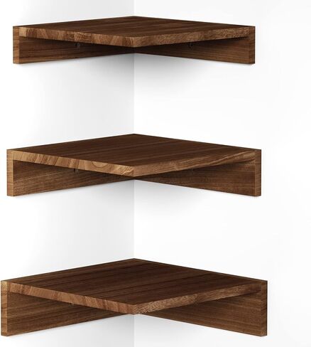 رف حائط زاوية SRIWATANA، أرفف عائمة على الحائط، مجموعة أرفف زاوية من الخشب الريفي مكونة من 3 قطع لغرفة المعيشة وغرفة النوم والمطبخ (أبيض مغسول) in Kuwait