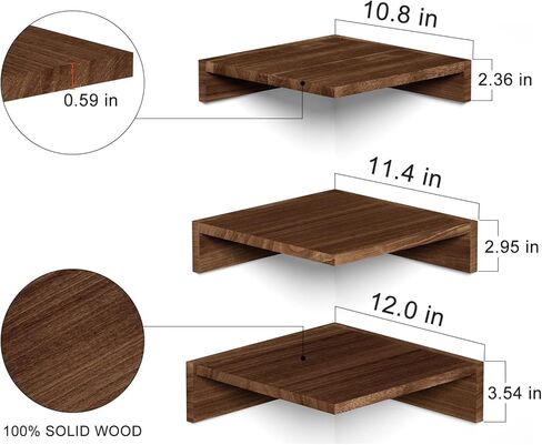 رف حائط زاوية SRIWATANA، أرفف عائمة على الحائط، مجموعة أرفف زاوية من الخشب الريفي مكونة من 3 قطع لغرفة المعيشة وغرفة النوم والمطبخ (أبيض مغسول) in Kuwait