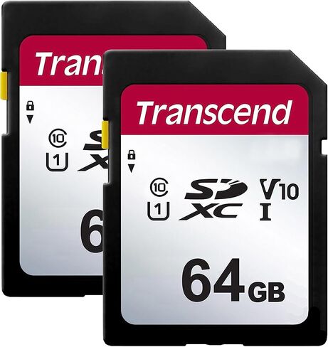 Transcend 64GB Secure Digital SDXC UHS -I بطاقة ذاكرة ، متوافقة مع الكاميرا الرقمية Pentax K -50 - الفئة 10 ، U1 ، 100 ميجابايت/ثانية ، 300 سلسلة - حزمة 2 in Saudi Arabia