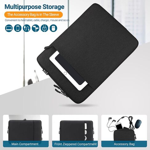 ZYB Laptop Case 16 Inch,16 Inch Laptop Sleeve for 16 Inch Notebook MacBook Pro 16 Lenovo ThinkBook/IdeaPad/ThinkPad HP Dell Acer ASUS etc Waterproof Computer Sleeve with Pocket & Accessory Bag-Black in Kuwait