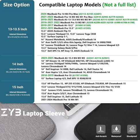 ZYB Laptop Case 16 Inch,16 Inch Laptop Sleeve for 16 Inch Notebook MacBook Pro 16 Lenovo ThinkBook/IdeaPad/ThinkPad HP Dell Acer ASUS etc Waterproof Computer Sleeve with Pocket & Accessory Bag-Black in Kuwait
